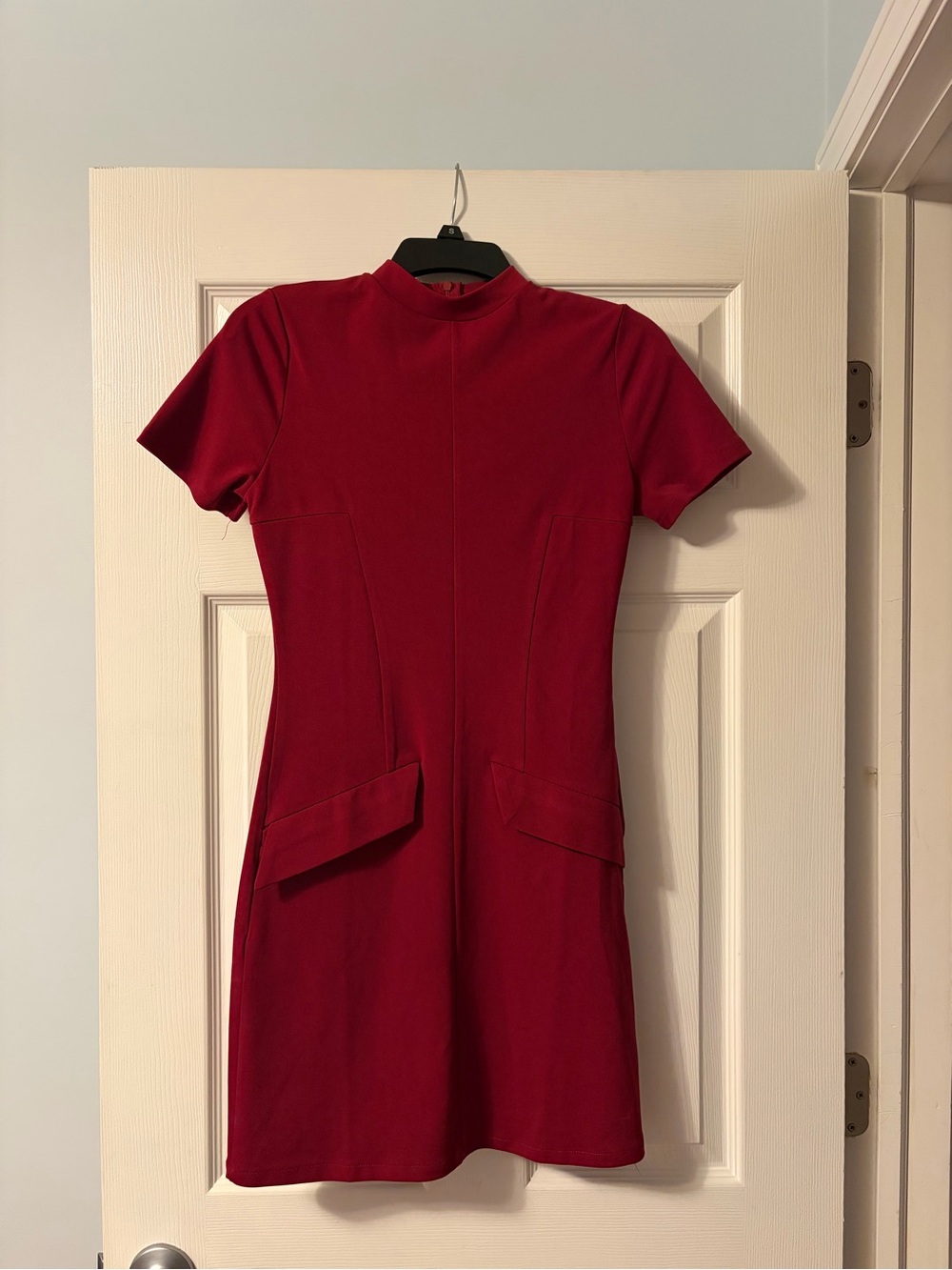 Women's Short Sleeve Mock Neck Red Shift Dress